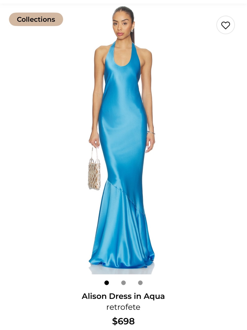 Retrofete Aqua Halter Satin Maxi Dress